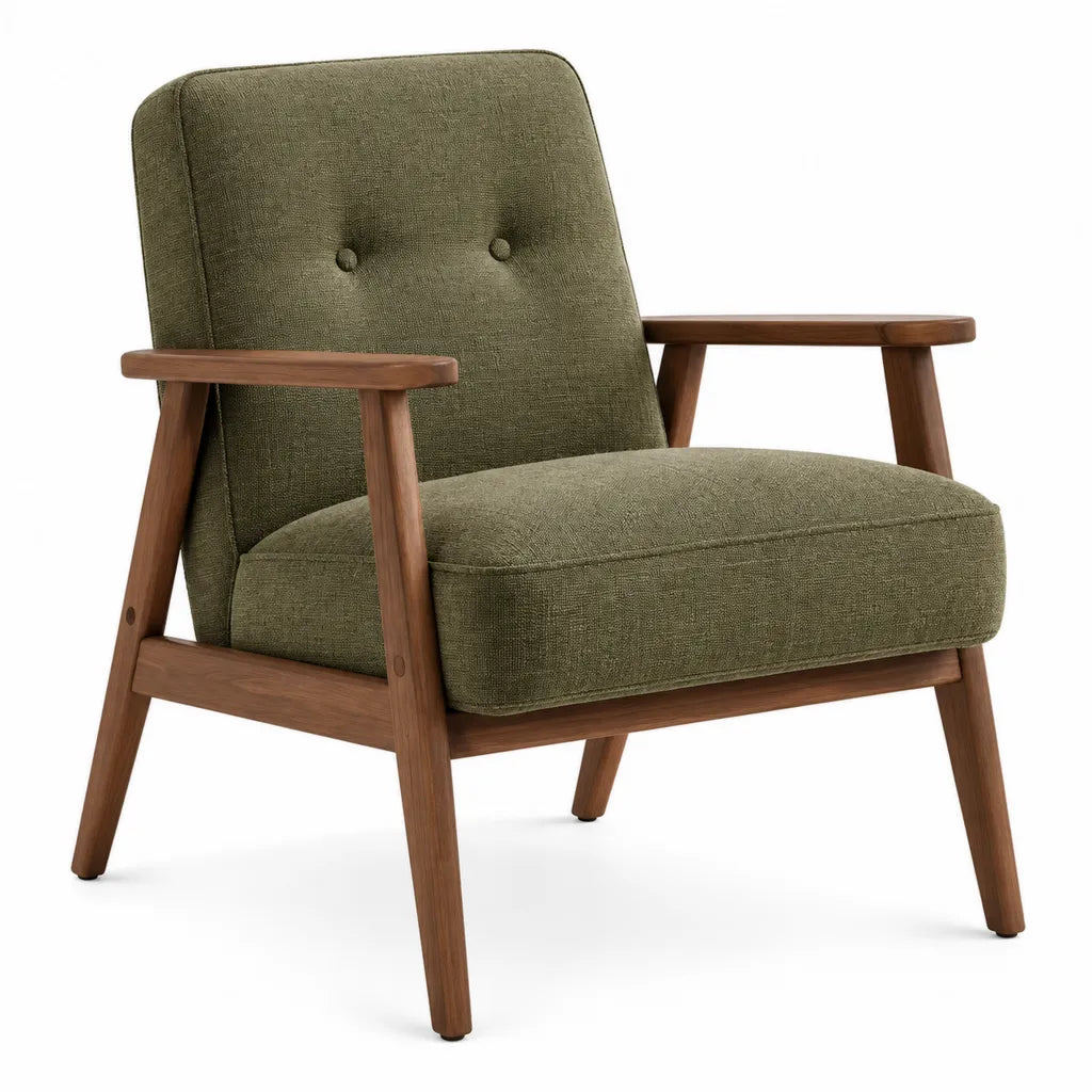 Fauteuil de salon avec accoudoirs en bois massif tissu polyester vert olive 76 x 80 x 90 cm