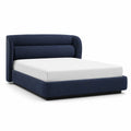 Lit adulte capitonne avec cadre rembourre en velours polyester bleu nuit 160 x 200 cm