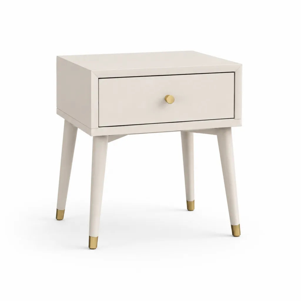 Table de chevet 1 tiroir rectangulaire en MDF et hevea blanc 45 x 35 x 60 cm