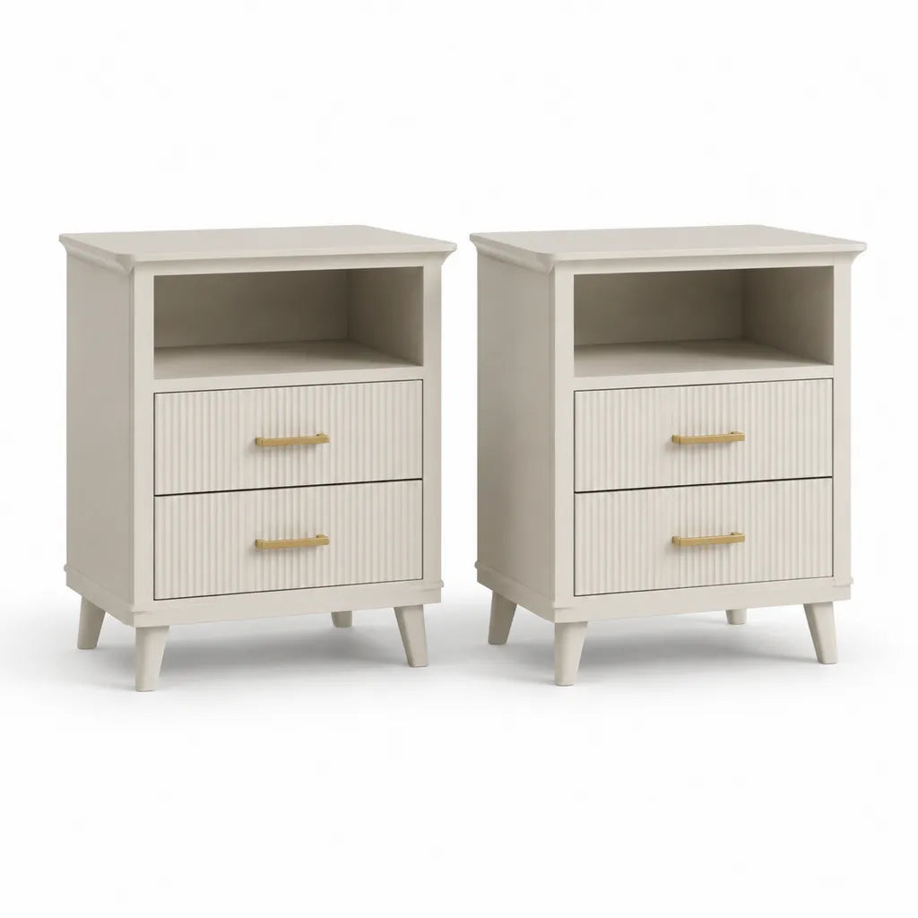 Lot de 2 tables de chevet a 2 tiroirs en panneaux MDF blanc 45 x 35 x 65 cm