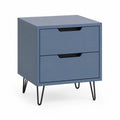 Table de chevet a 2 tiroirs en panneaux MDF bleu avec pieds en acier 40 x 40 x 55 cm