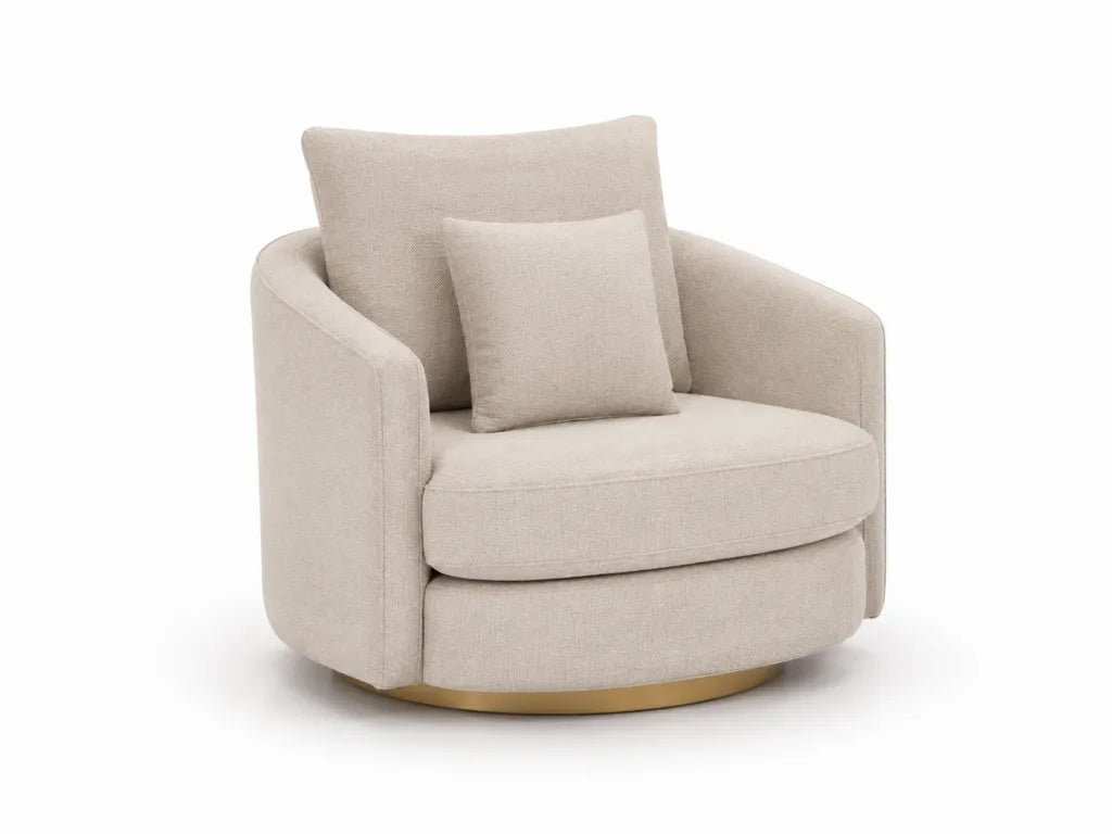 Fauteuil pivotant rond en polyester beige avec coussin 85 x 84 x 78 cm