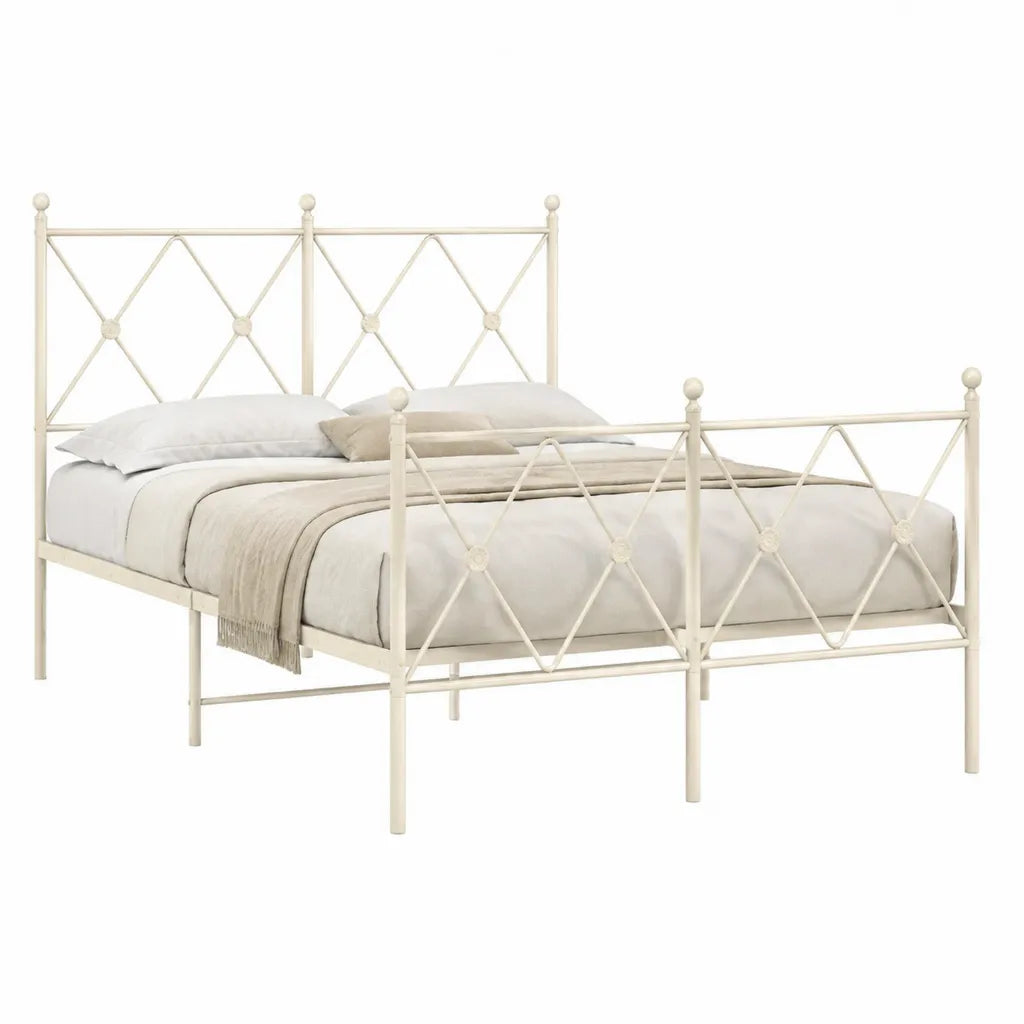 Lit double avec cadre en acier 140 x 190 cm blanc ivoire
