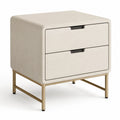 Table de chevet 2 tiroirs en panneaux MDF beige creme 50 x 40 x 55 cm avec pietement en acier dore