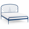 Cadre de lit double 140 x 190 cm en acier a tete de lit arquee bleu