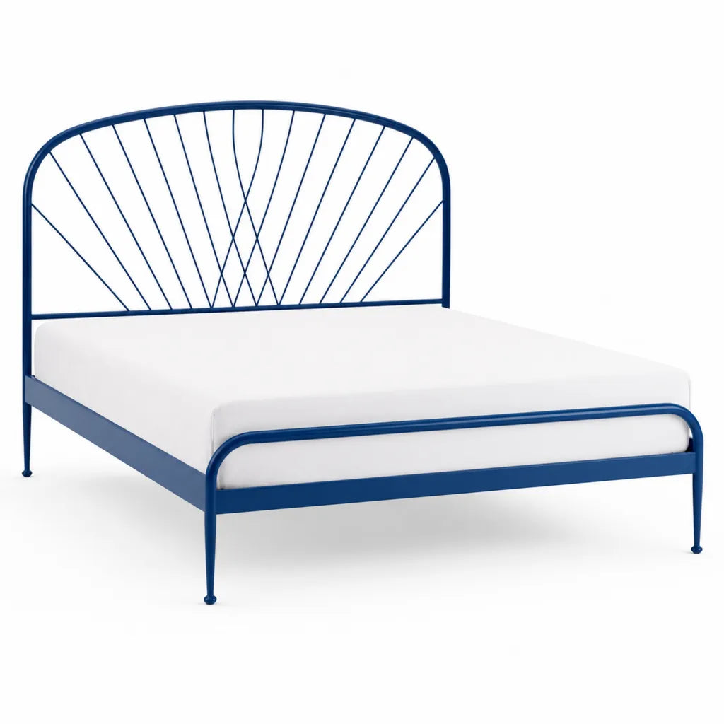 Cadre de lit double 140 x 190 cm en acier a tete de lit arquee bleu