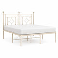 Cadre de lit double en acier 160 x 200 cm avec tete et pied de lit creme