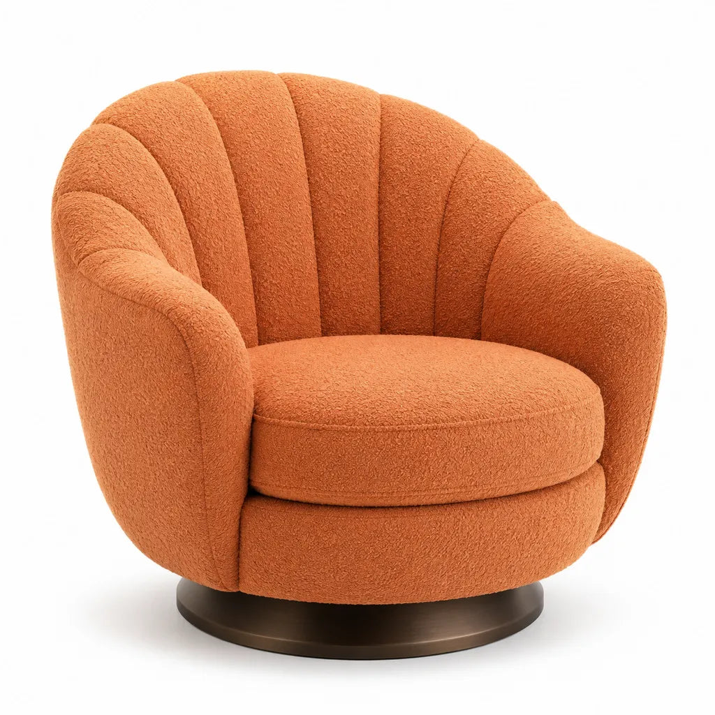 Fauteuil pivotant arrondi en polyester boucle terracotta 82 x 78 x 76 cm