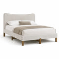 Cadre de lit 160 x 200 cm capitonne en polyester beige avec tete de lit incurvee et pieds en bois massif
