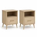 Lot de 2 tables de chevet rectangulaires 40 x 35 x 60 cm en panneaux de particules chene clair avec tiroir et niche