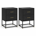 Lot de 2 tables de chevet a 2 tiroirs en acier noir et dore 40 x 35 x 60 cm