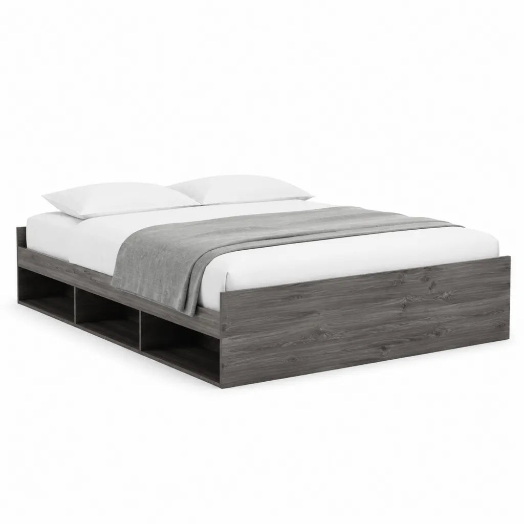 Lit plateforme avec rangement lateral 160 x 200 cm en panneaux de particules gris anthracite