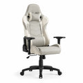 Chaise gaming ergonomique reglable en cuir synthetique PU blanc et gris 66 x 66 x 123-133 cm