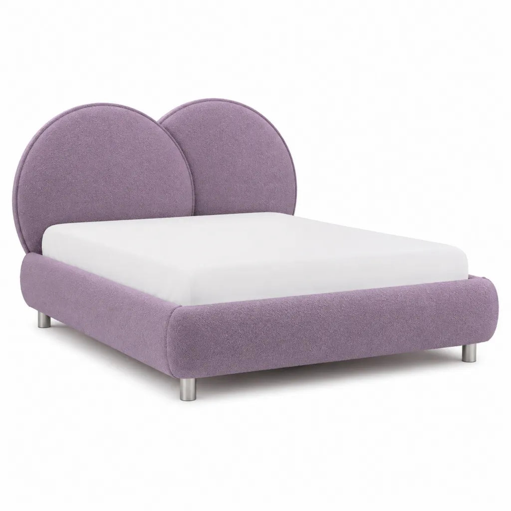Lit double cadre de lit 140 x 190 cm en polyester effet velours violet avec tete de lit arrondie