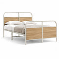 Cadre de lit double rectangulaire 140 x 190 cm en acier thermolaque et MDF decor chene beige