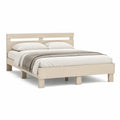 Cadre de lit double en pin massif beige 160 x 200 cm avec tete de lit a lattes