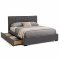 Lit coffre 160 x 200 cm avec 2 tiroirs lateraux tete de lit rembourree en polyester gris fonce
