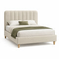 Lit double 160 x 200 cm avec cadre rembourre en polyester beige et tete de lit capitonnee