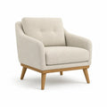 Fauteuil de salon rembourre en polyester beige avec pieds en bois massif 76 x 78 x 84 cm