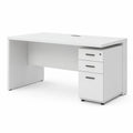 Bureau droit avec caisson 3 tiroirs en panneau de particules melamine blanc 120 x 60 x 75 cm
