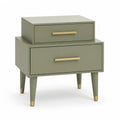 Table de chevet 2 tiroirs rectangulaire en panneaux MDF vert olive et dore 50 x 40 x 60 cm