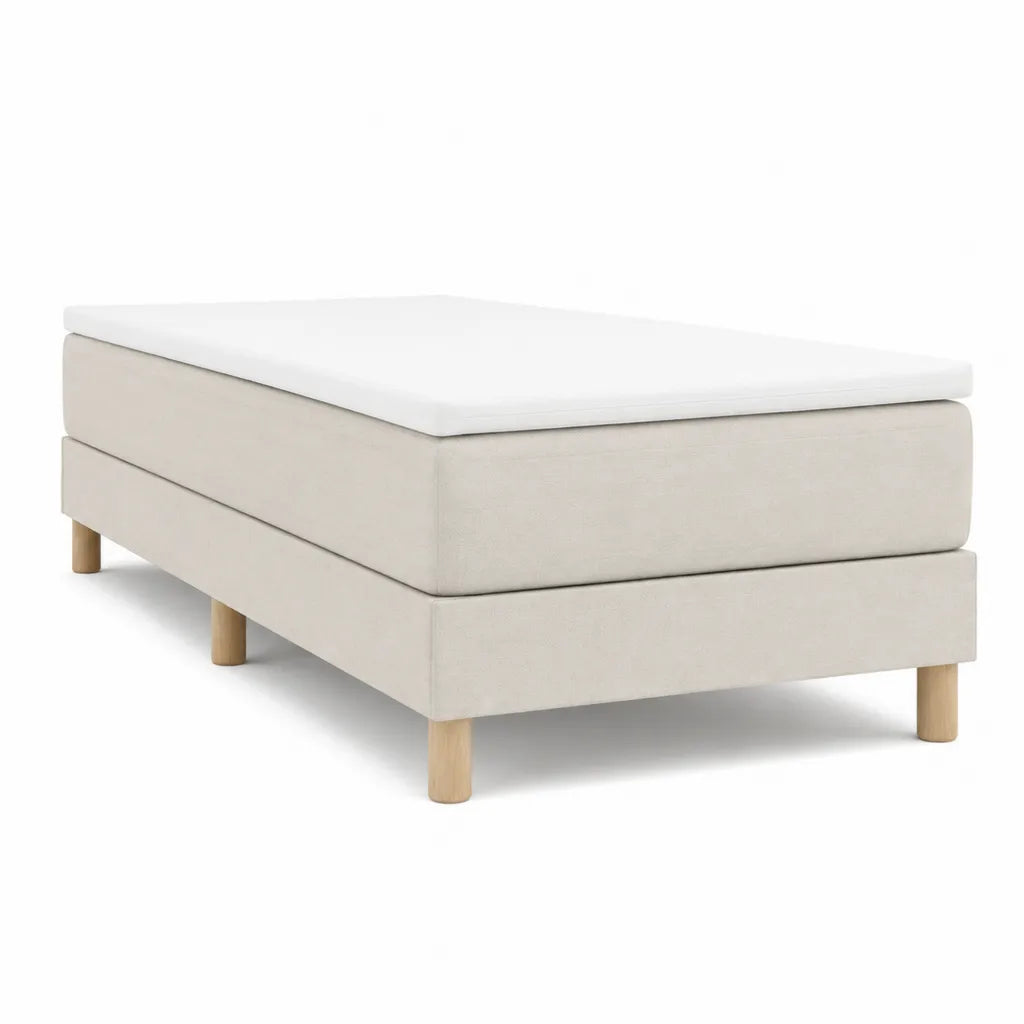 Lit 1 place avec matelas 90 x 200 cm en polyester beige rectangulaire