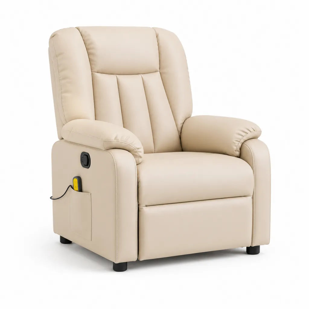 Fauteuil relax electrique inclinable a dossier haut en simili cuir PU beige 88 x 92 x 104 cm