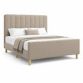 Lit double capitonne 160 x 200 cm en polyester beige avec tete de lit rectangulaire