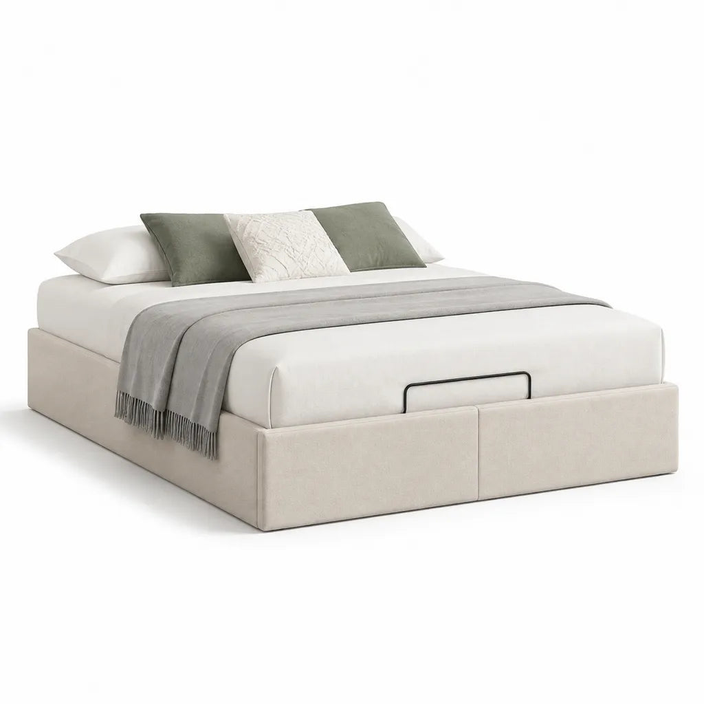 Lit coffre 160 x 200 cm en polyester beige rectangulaire