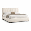 Lit double 160 x 200 cm cadre rembourre en polyester beige avec tete de lit capitonnee