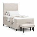 Lit capitonne 90 x 200 cm avec banc en polyester beige et pieds en acier noir