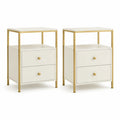 Lot de 2 tables de chevet rectangulaires 40 x 40 x 60 cm en MDF blanc et acier dore a 2 tiroirs