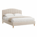 Lit double avec cadre 160 x 200 cm tete de lit capitonnee en polyester beige