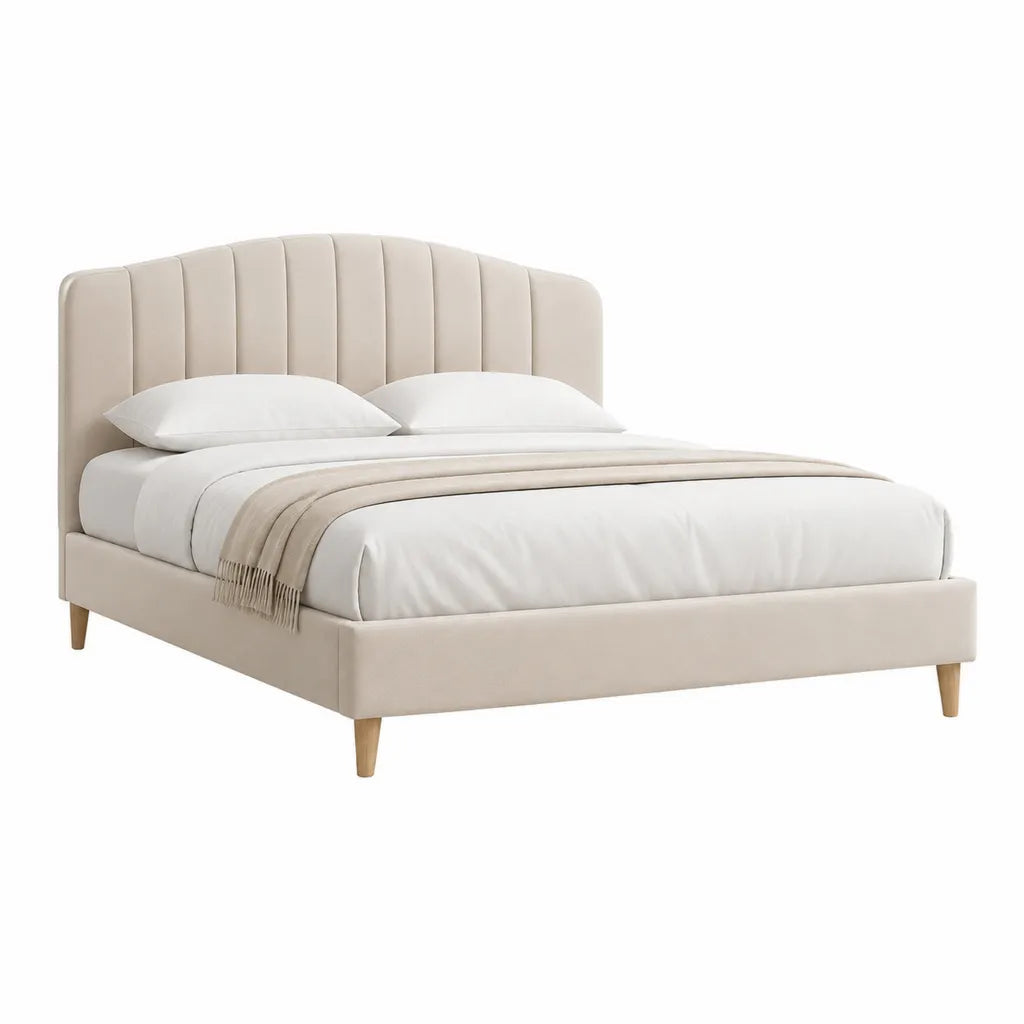 Lit double avec cadre 160 x 200 cm tete de lit capitonnee en polyester beige