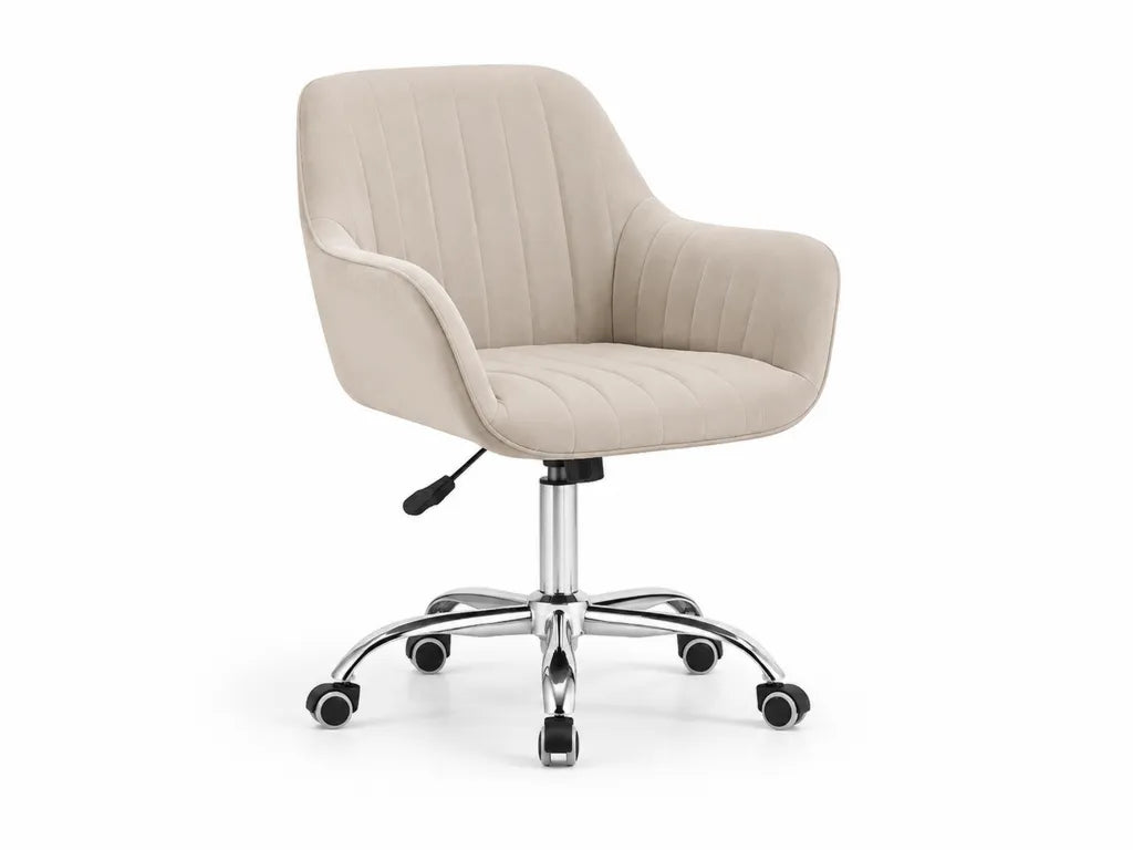 Fauteuil de bureau pivotant en velours beige avec accoudoirs 62 x 62 x 88-98 cm