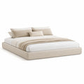 Lit double avec cadre rembourre rectangulaire en polyester beige 160 x 200 cm