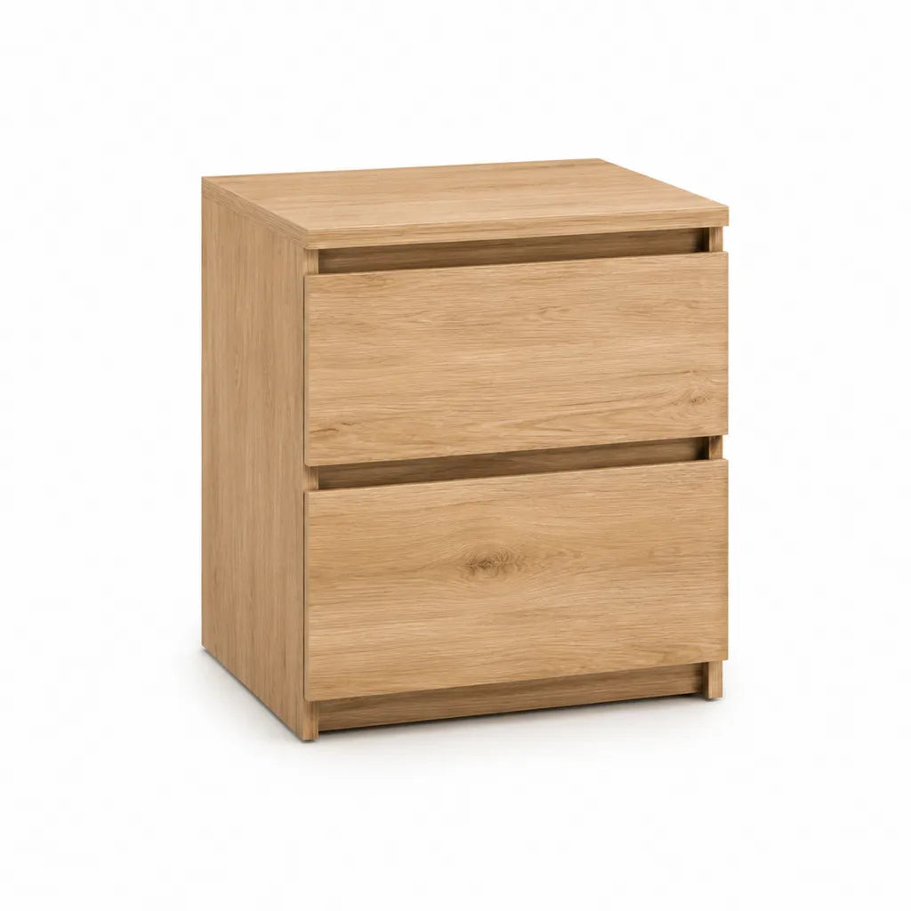 Table de chevet 2 tiroirs en MDF rectangulaire chene naturel 45 x 40 x 55 cm