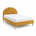 Lit double 160 x 200 cm cadre capitonne en polyester effet velours eventail jaune moutarde
