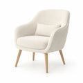 Fauteuil lounge arrondi avec coussin en polyester bouclette ivoire pieds en hetre massif 76 x 78 x 90 cm