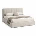 Lit double 160 x 200 cm cadre rembourre en polyester beige tete de lit capitonnee arrondie