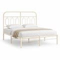 Cadre de lit double 160 x 200 cm en acier tubulaire rectangulaire creme