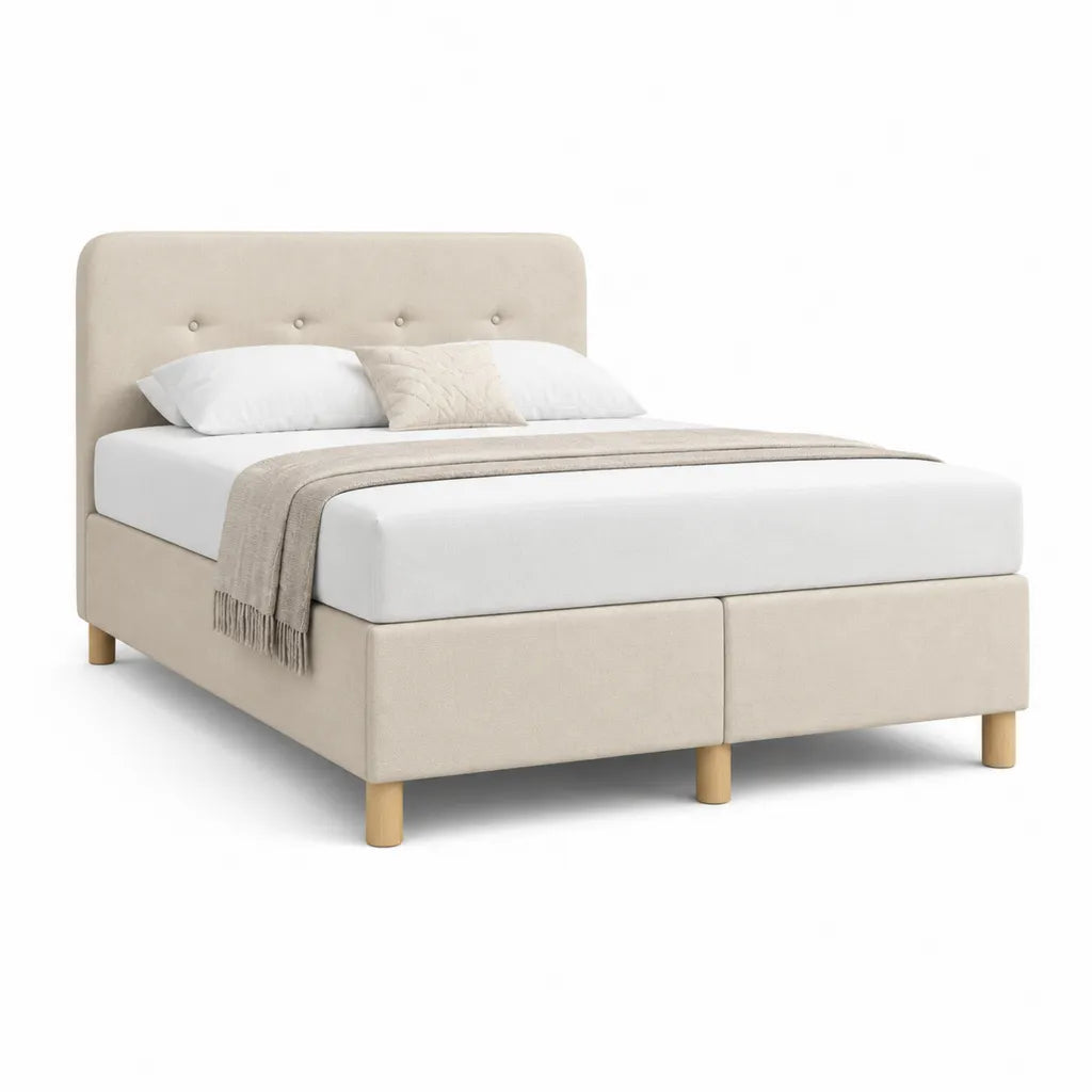 Lit capitonne avec cadre de lit en polyester beige 160 x 200 cm